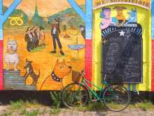 Danemark Copenhague Christiana Peintures et vélo dans le quartier alternatif, la commune libre de Christiania